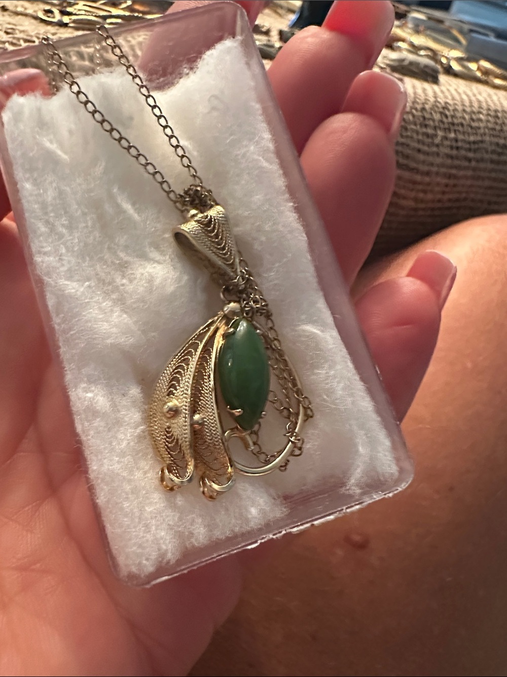 Vintage Gold-Plate Necklace with Green Marquise Stone